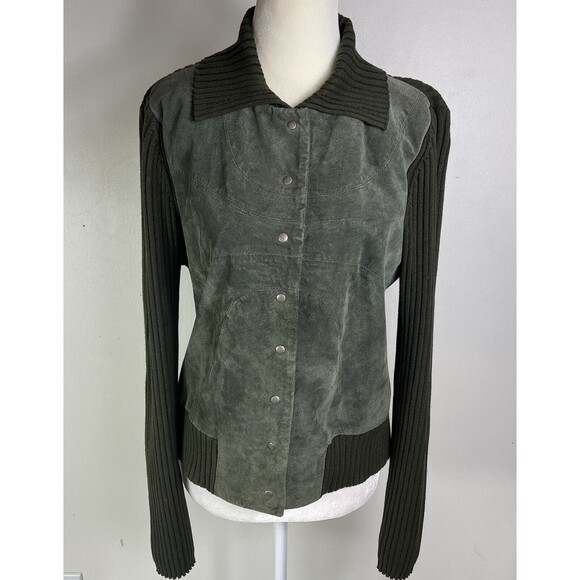 VTG August Silk Suede Wool Shacket Cardigan Jacket L Olive Green Y2K Bella Swan - Picture 1 of 14